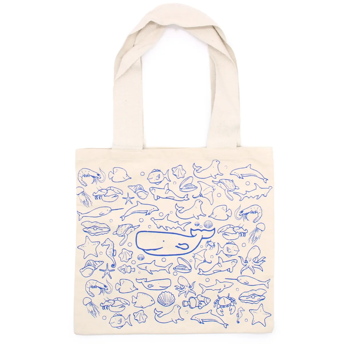 Big cotton bag with sea life print, measuring 38x42cm, made from 10oz cotton fabric for shopping use