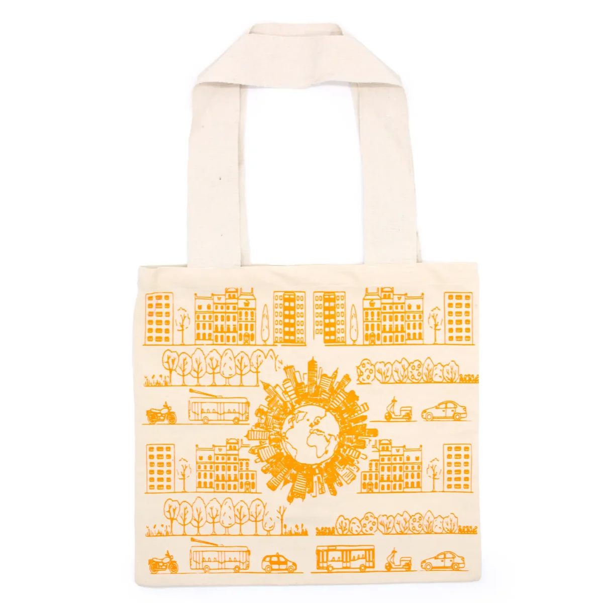 Large cotton tote bag 38x42cm featuring City Life design, made from 10oz cotton fabric for shopping use