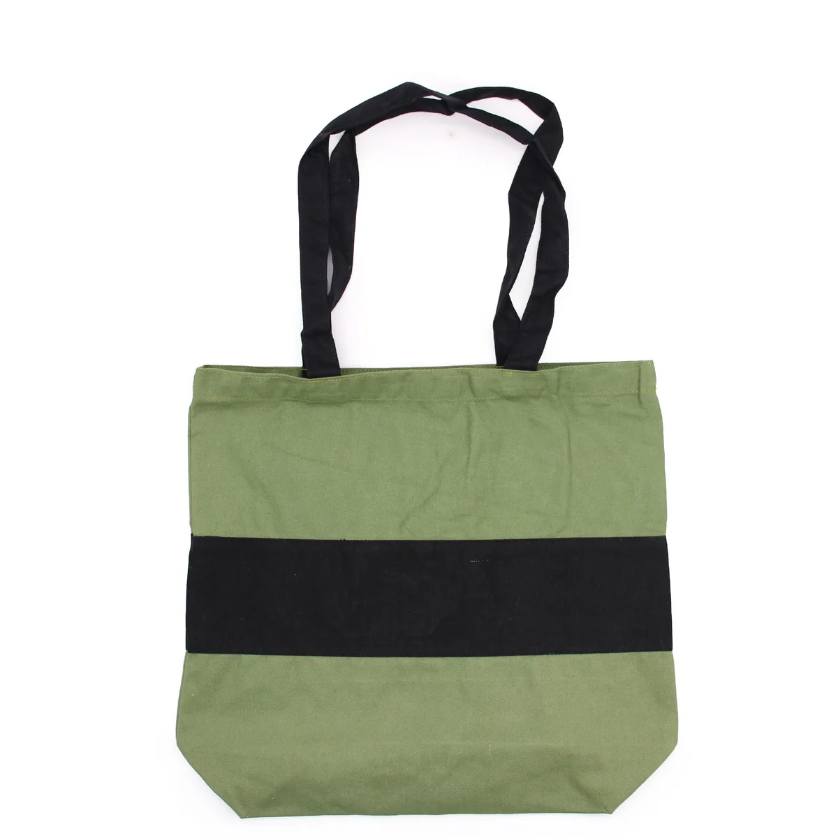 Green and black two tone cotton bag with 38x42x12cm dimensions and sturdy 10oz fabric