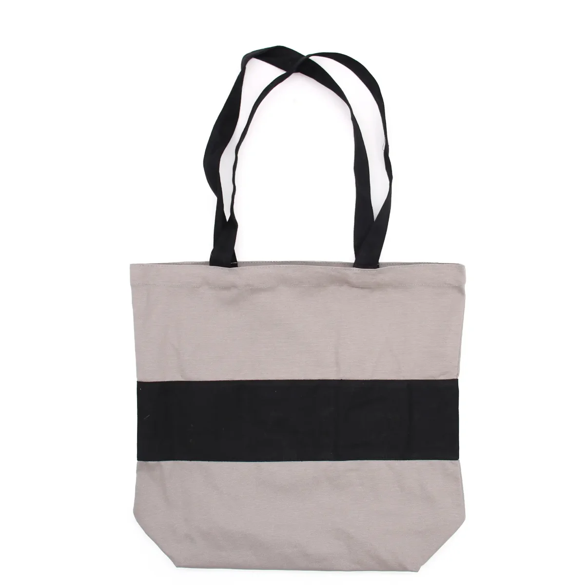 Grey and black two tone cotton tote bag with dimensions 38x42x12cm, made from 10oz cotton fabric