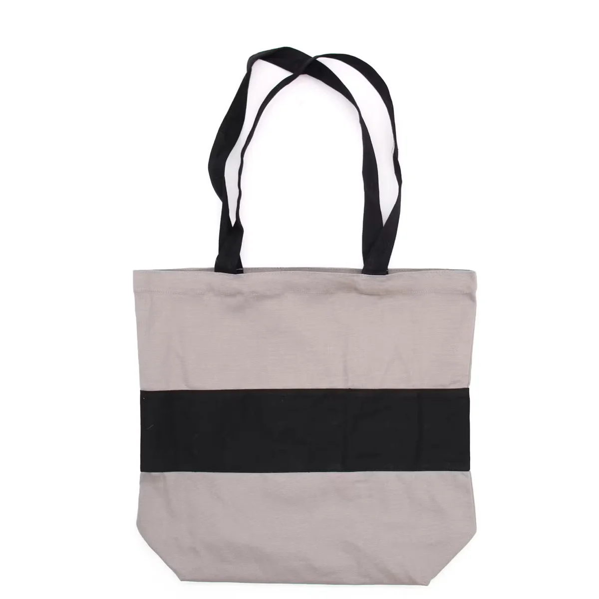 Grey and black two tone 10oz cotton bag with dimensions 38x42x12cm displayed against white background