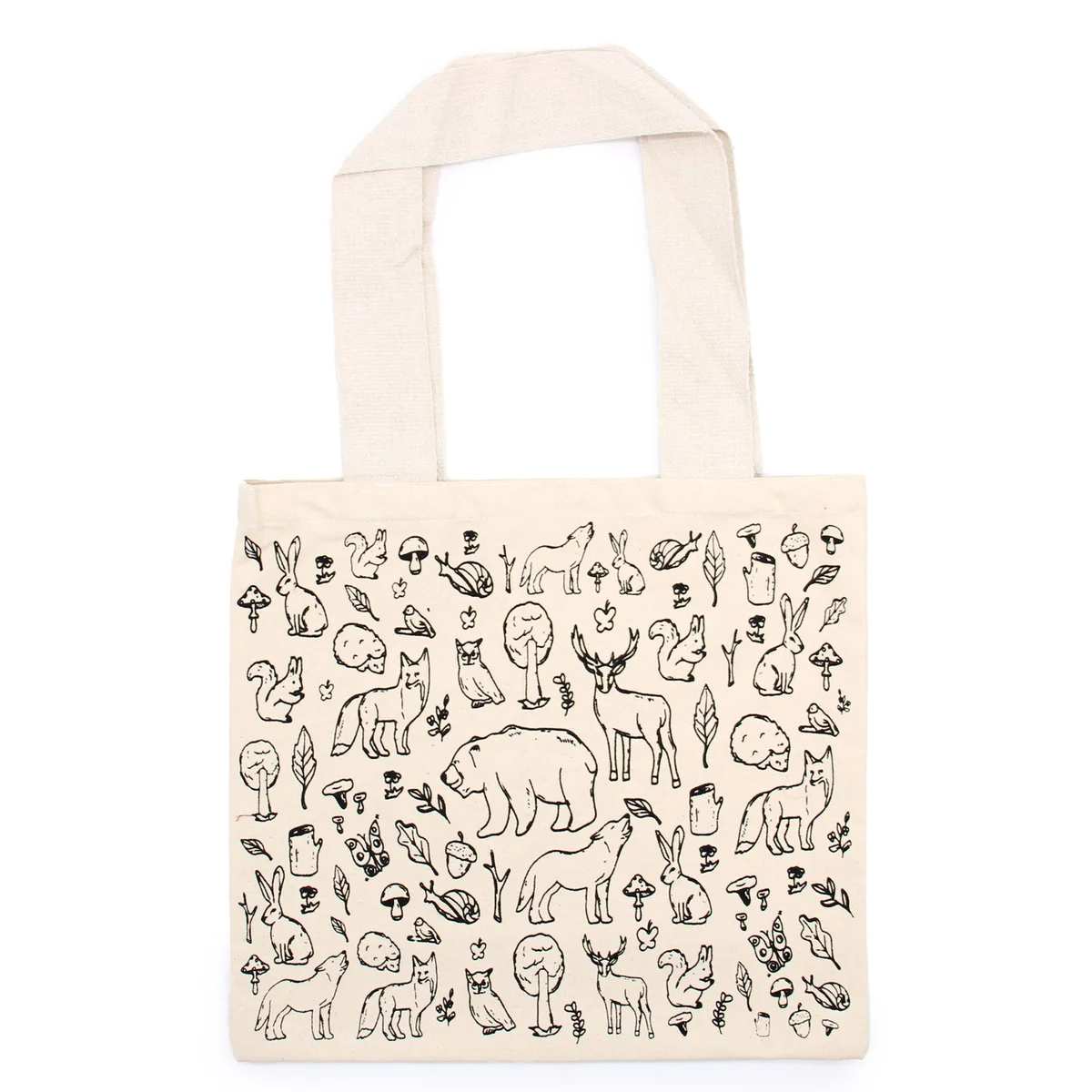 Large 38x42cm cotton shopping bag with forest life design, made from 10oz cotton fabric