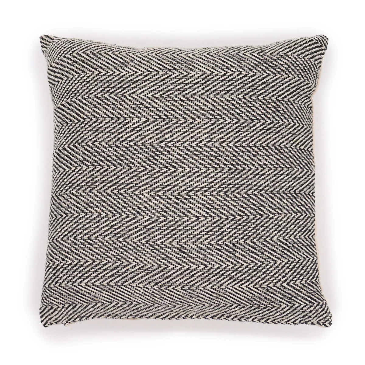 Classic cushion cover in fine grey herringbone pattern, square 40x40cm size, soft fabric texture visible