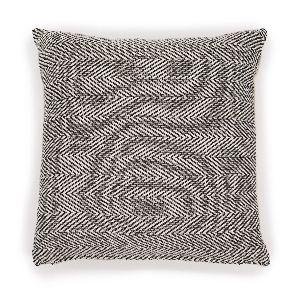 Grey cushion cover with fine herringbone pattern, classic style, 40x40cm size displayed on white background