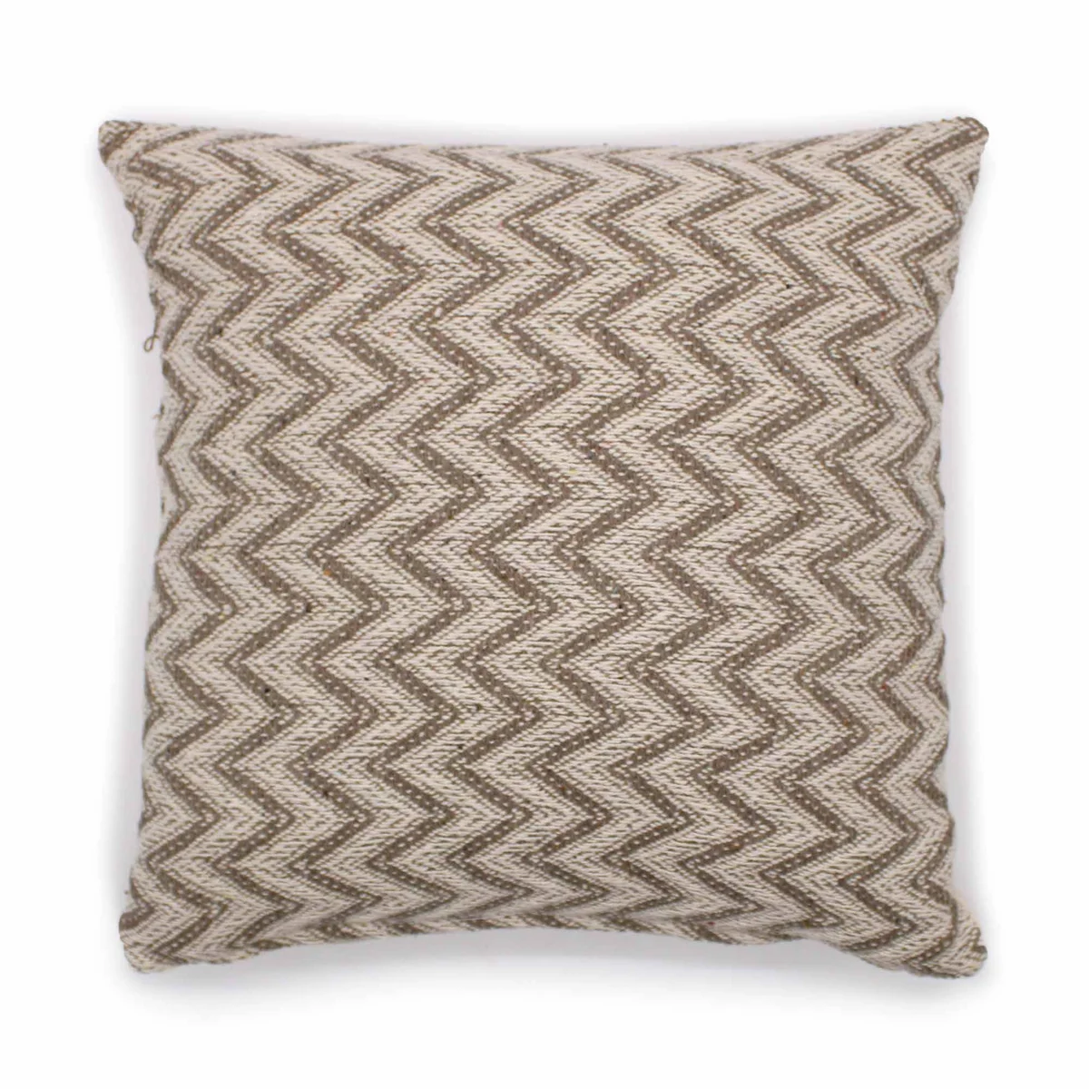 Classic cushion cover in grey herringbone pattern, square 40x40cm size, soft fabric texture visible