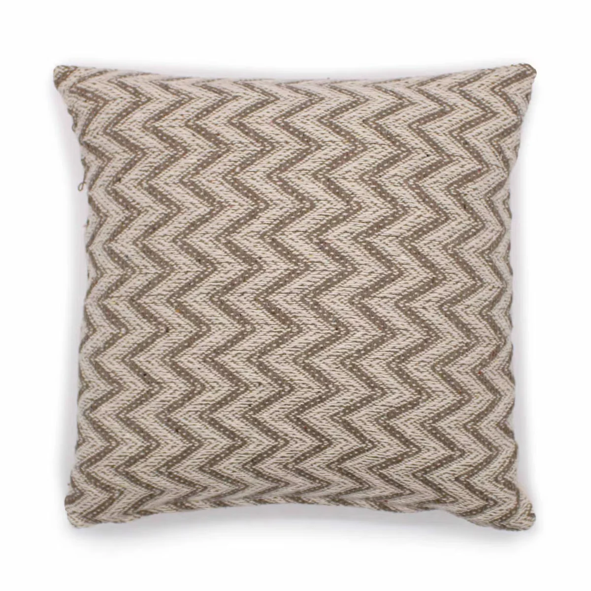 Grey herringbone pattern 40x40cm cushion cover with classic textured fabric, square shape on plain background