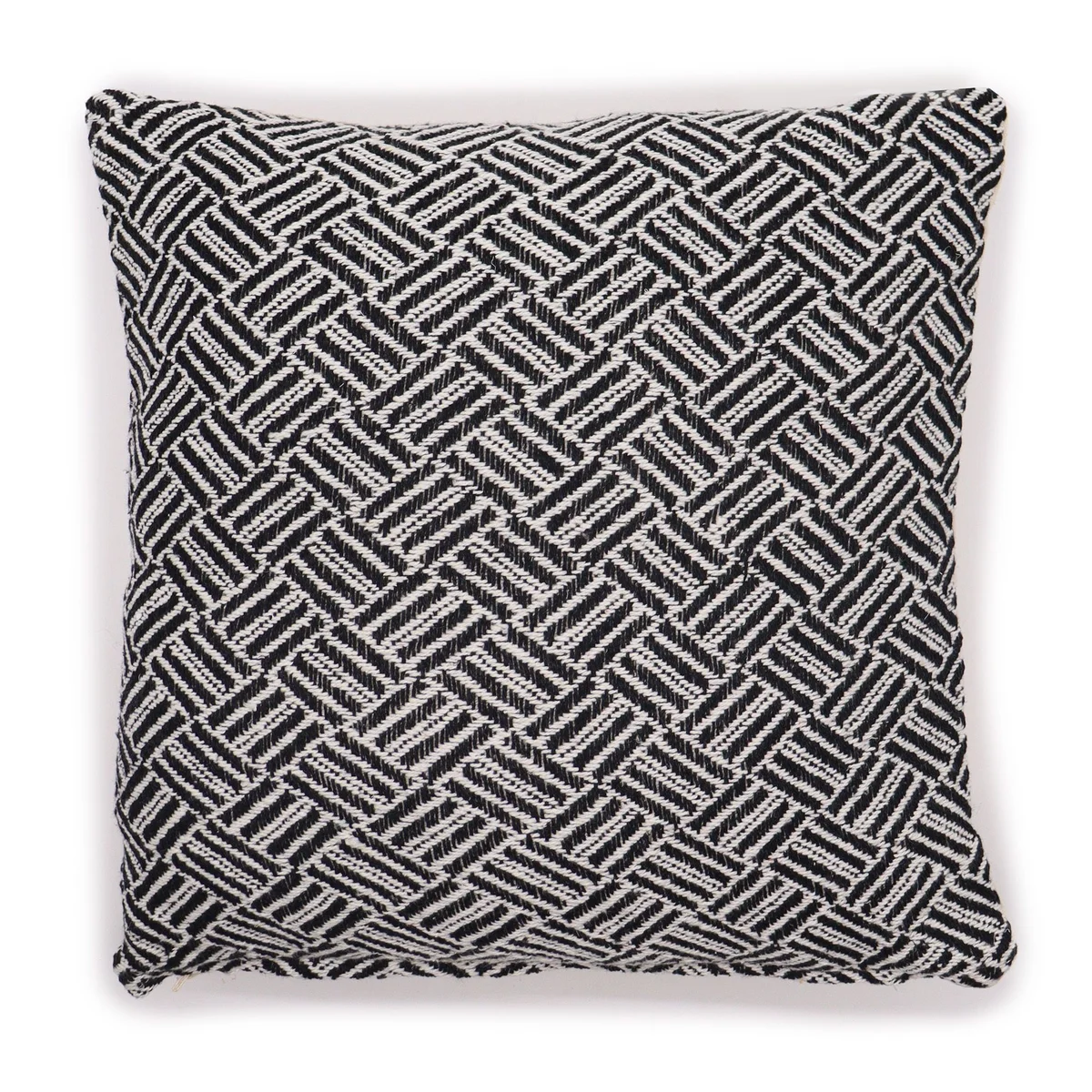 Classic cushion cover in black with criss-cross pattern, square 40x40cm size, soft fabric texture visible