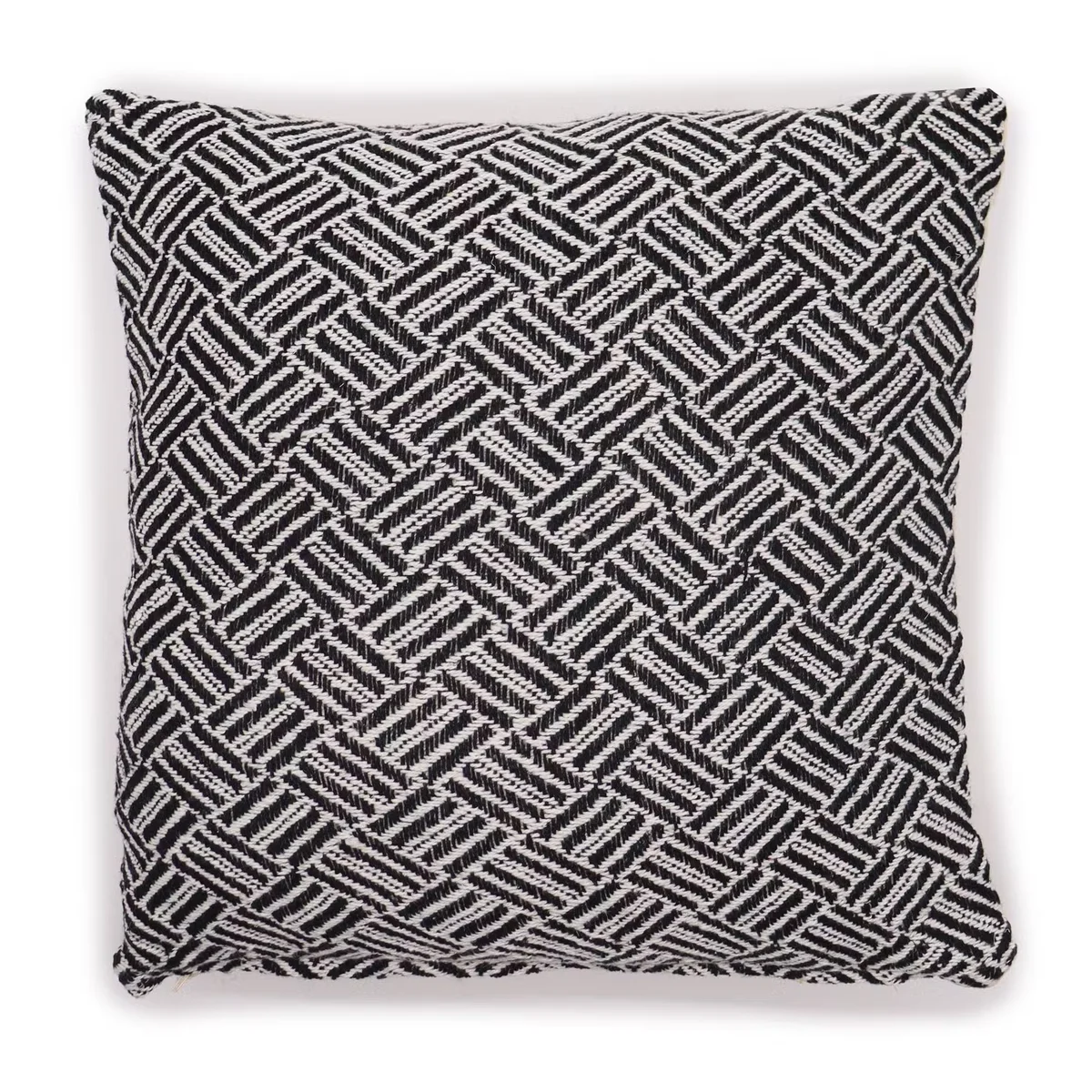 Black cushion cover with criss-cross pattern in 40x40cm size displayed flat on a white background
