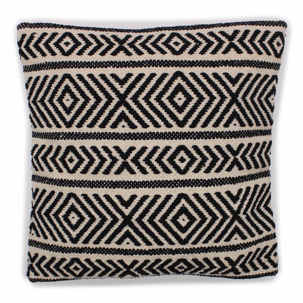 Square tribal cushion cover with classic tribal patterns in neutral tones, measuring 45 by 45 centimeters