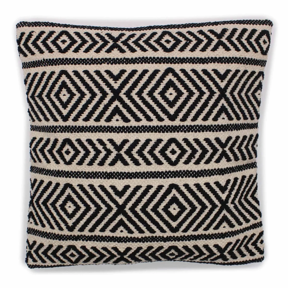 Classic cushion cover with tribal design in shades of brown and cream, 45x45cm square pillowcase