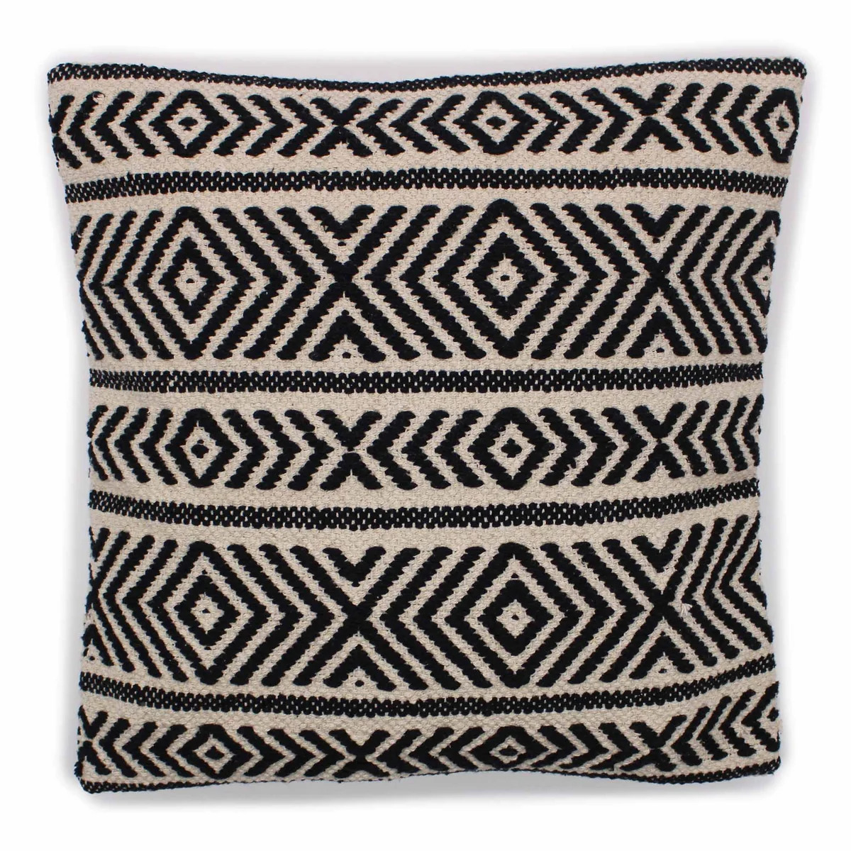 Square 45x45cm cushion cover with classic tribal design in neutral tones on fabric background