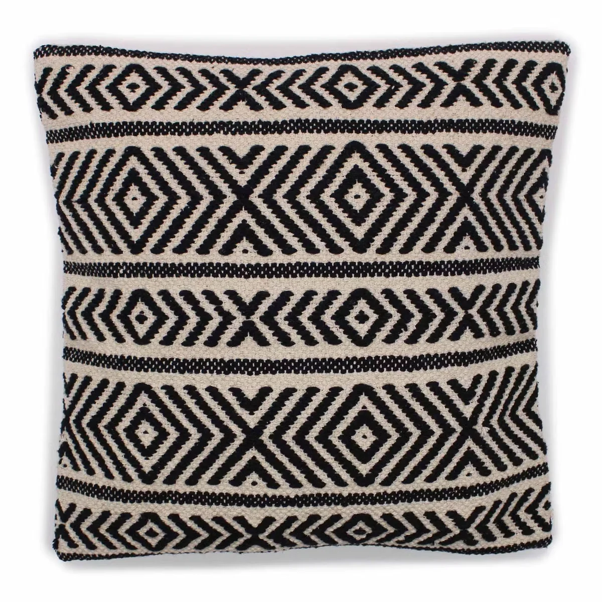 Decorative cushion cover with tribal design in black and white, square 45x45cm classic style cushion cover