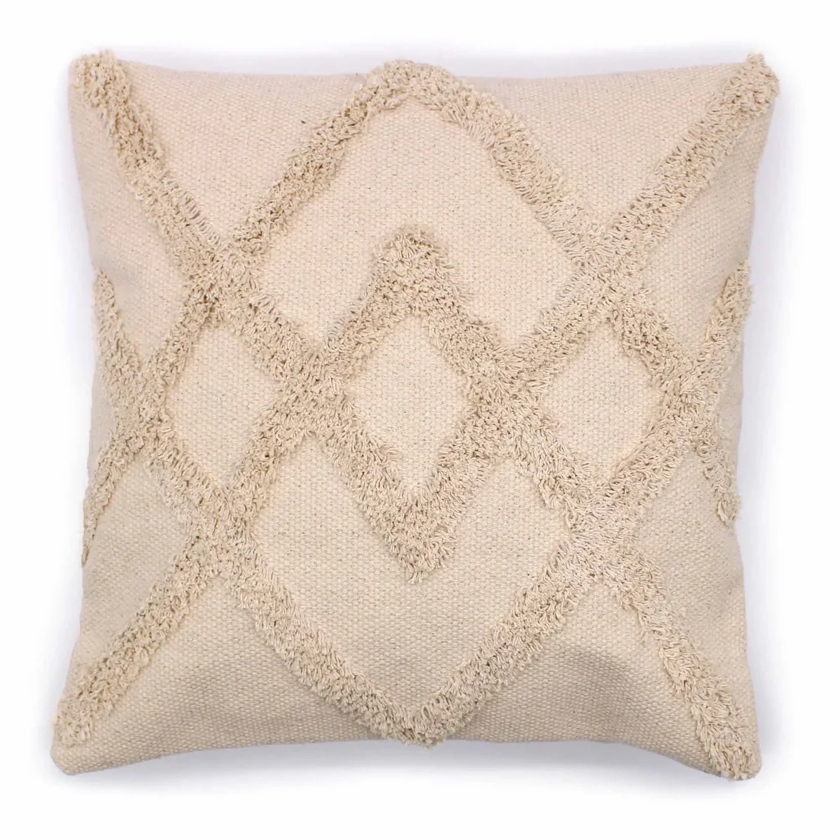 Cream cushion cover with a classic criss-cross pattern, 45x45cm square shape