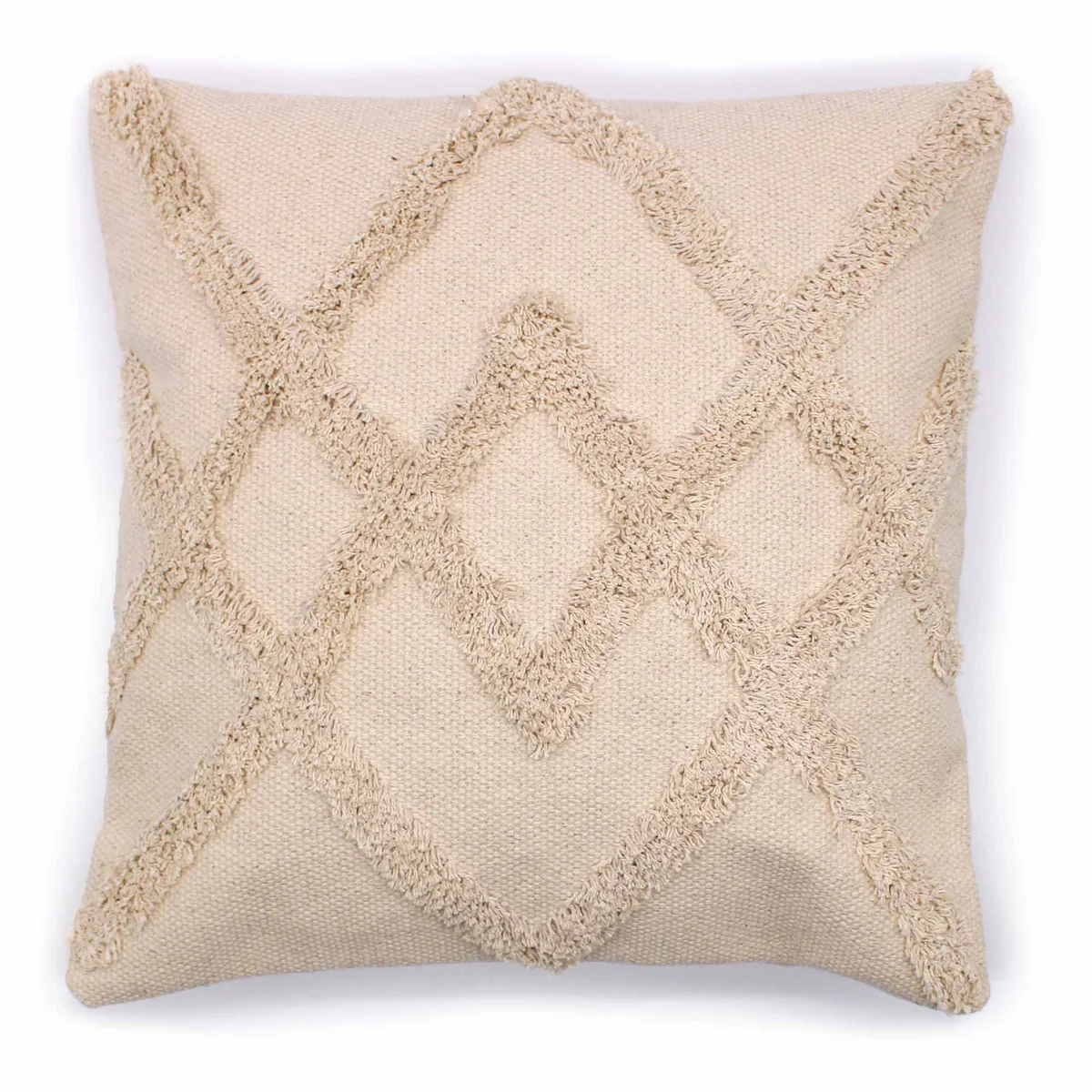 Cream 45x45cm lux criss-cross cushion cover with classic textured pattern on soft fabric background