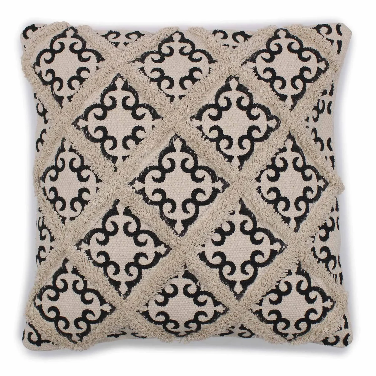 Lux criss-cross cushion cover with classic print in soft fabric, measuring 45x45cm on a plain background