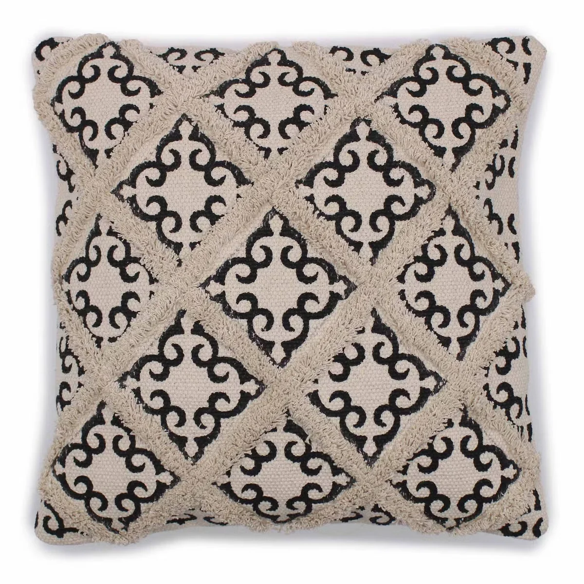 Lux criss-cross patterned 45x45cm cushion cover with classic print detail on soft fabric, shown flat on white background