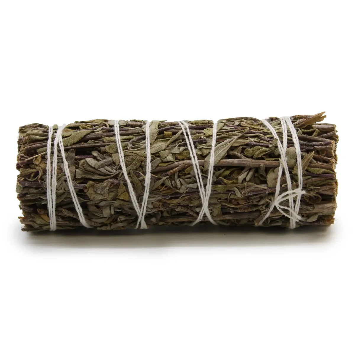 Compact 10cm sage smudge stick bundle with royal sage leaves tied together for cleansing rituals