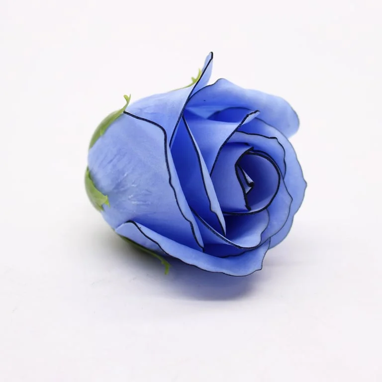 Blue medium rose craft soap flowers with a black rim, displayed as a single soap bloom