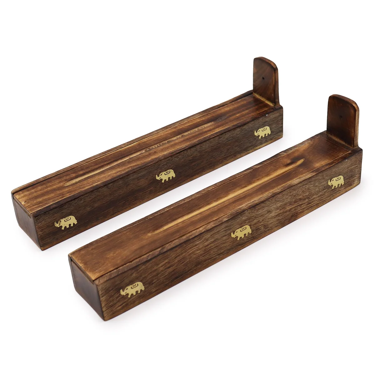 Assorted mango wood incense box with carved details for storing incense sticks and cones