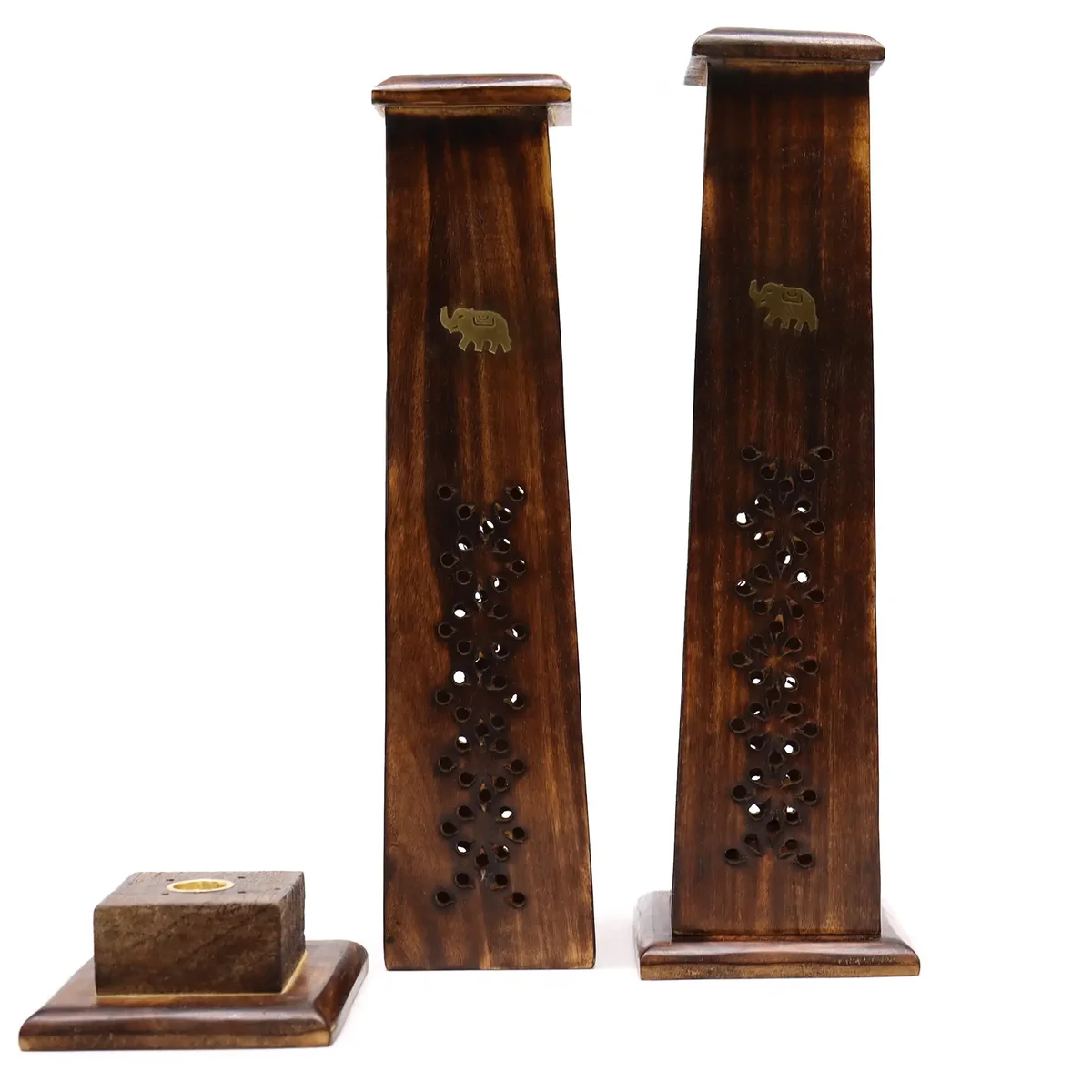 Tapered incense holder made from smooth mango wood with a slender, elegant tower design