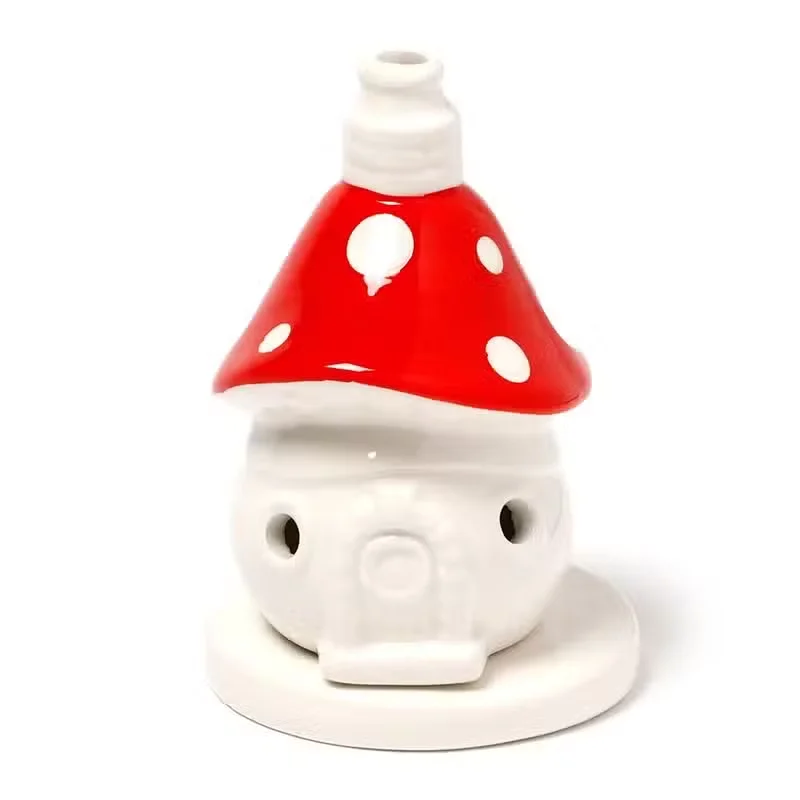 Ceramic fairy toadstool house decorative incense burner with detailed roof and base for incense cones