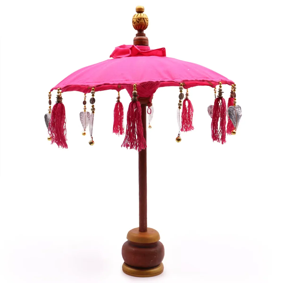 Pink decorative cotton parasol from Bali Home Decor, 40cm diameter, shown open against a white background