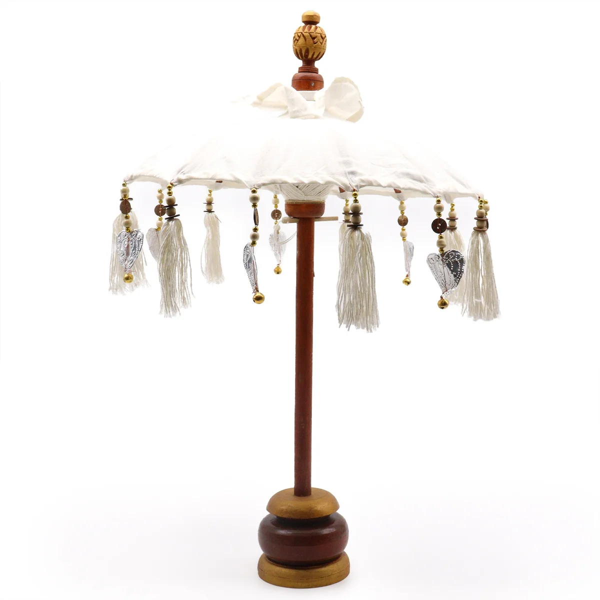 Natural canvas Bali home decor parasol with wooden handle, 40cm diameter, decorative accessory for home interiors