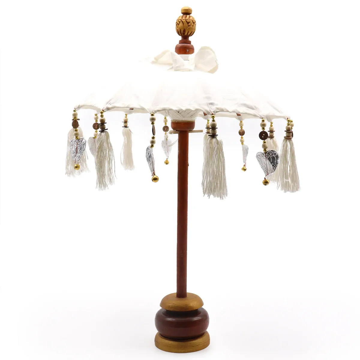 Natural 40cm canvas parasol ornament from Bali Home Decor with wooden handle and neutral tones on plain background