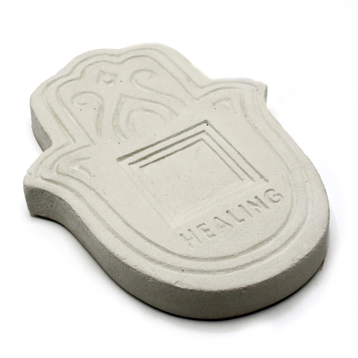 Healling incense plate with a white stone effect, round shape, smooth surface, suitable for burning incense sticks