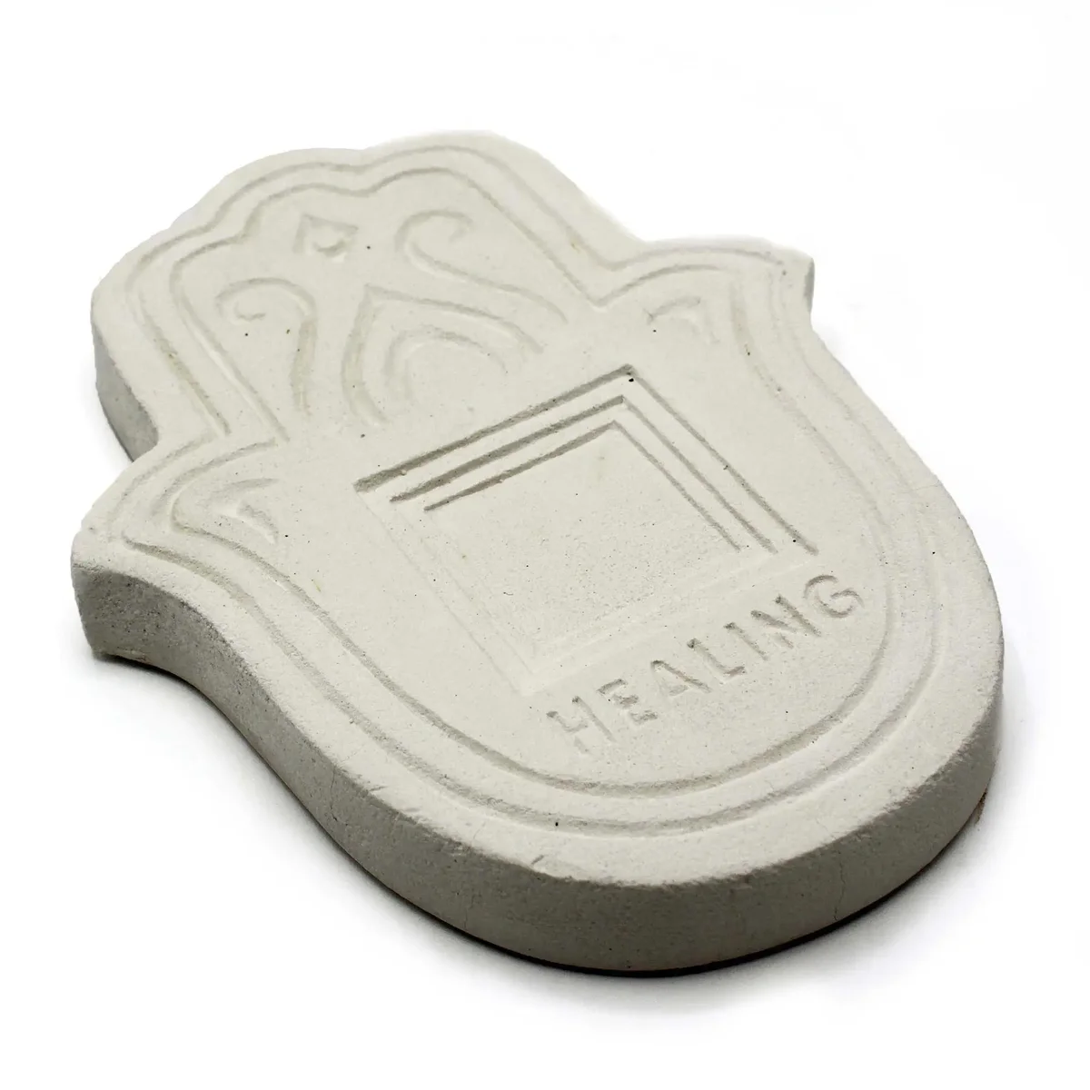 White stone incense holder with a smooth, round plate featuring a subtle stone effect finish