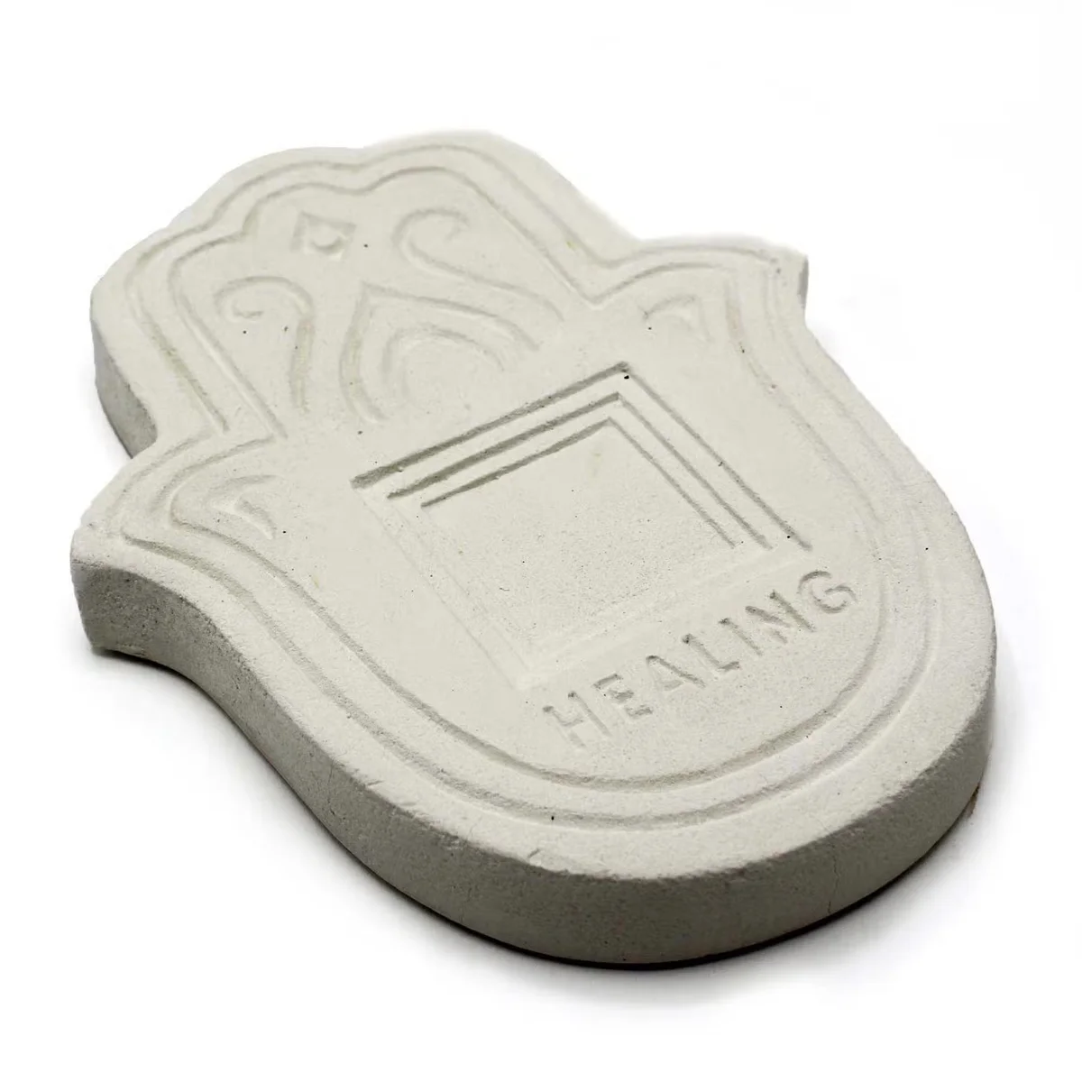 White stone effect incense burner plate with smooth texture and subtle natural patterns, ideal for holding incense sticks