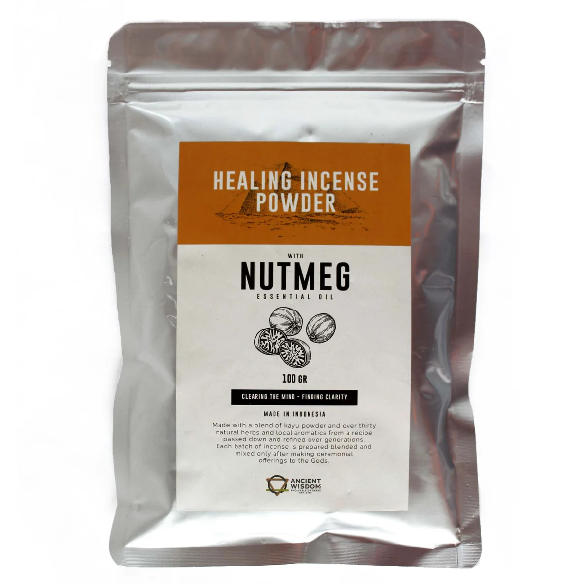 Healing Incense Powder Nutmeg 100gm jar with aromatherapy incense powder for calming and healing purposes