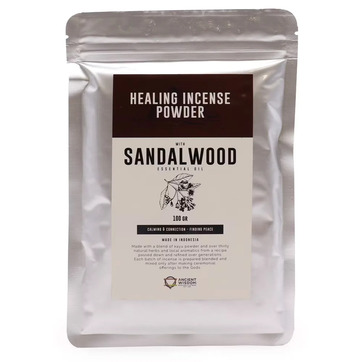 Healing Incense Powder Sandalwood 100gm jar with aromatherapy incense powder for relaxation and healing rituals
