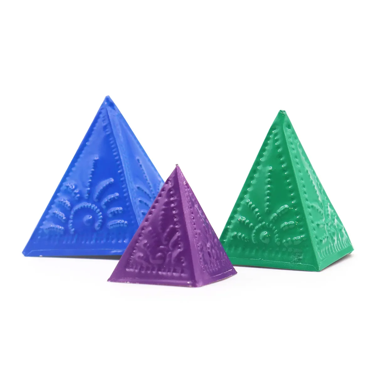 Incense mould kit with blue, green, and purple powder moulds arranged for crafting incense sticks