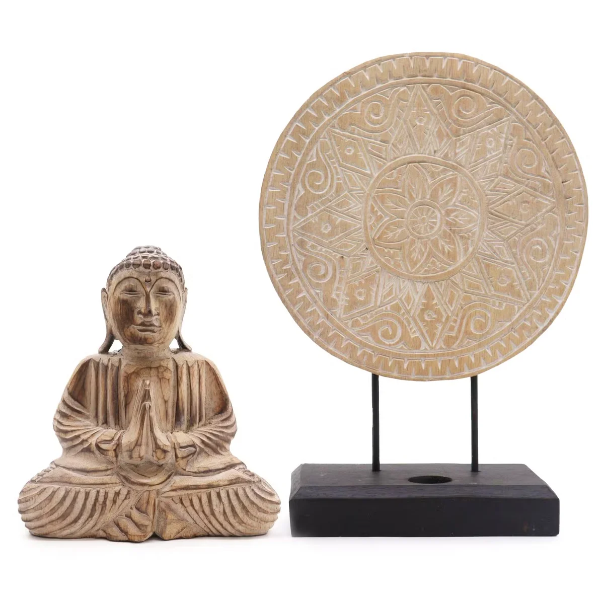 Natural Buddha Feng Shui figurine with classic mandala design, part of a decorative Feng Shui set