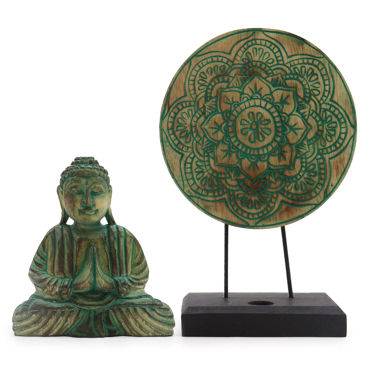 Green Buddha knot ornament from Buddha Feng Shui set, ideal green Feng Shui decor for home or office spaces