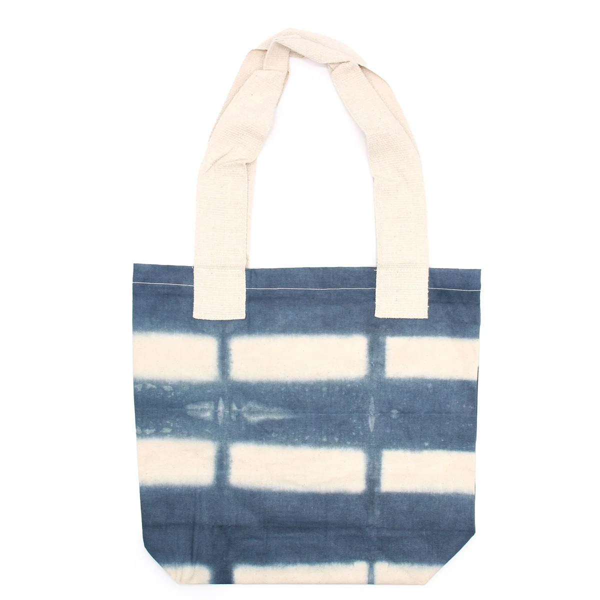 Tie dye cotton tote bag with grey blocks and natural handle, 38x42x12cm