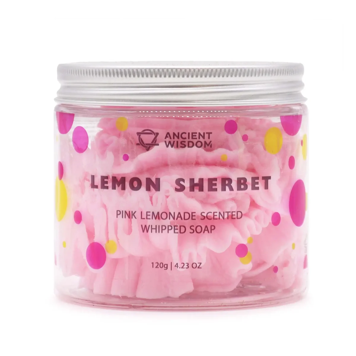 Pink lemonade whipped soap 120g, soft pink foam texture.