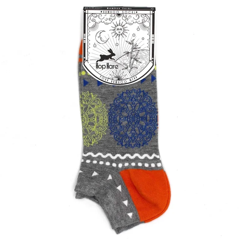 Low cut bamboo socks with flowers of life design, adult sizes 7.5‑11.5.