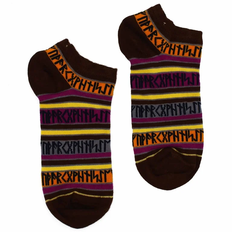 M/L low cut bamboo socks in bright colors with Rune Stones pattern.