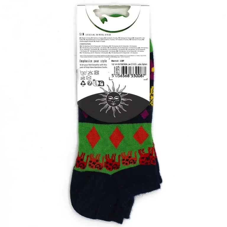 Men's bamboo socks low cut, Lucky Elephant pattern, M/L size (7.5-11.5)