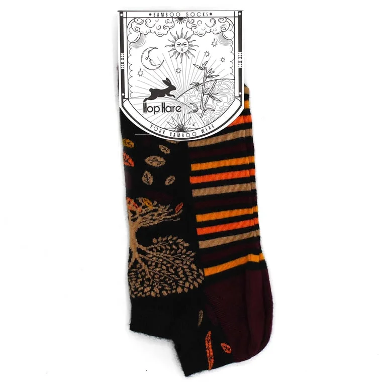 Low cut bamboo socks with Tree of Life pattern on a neutral background