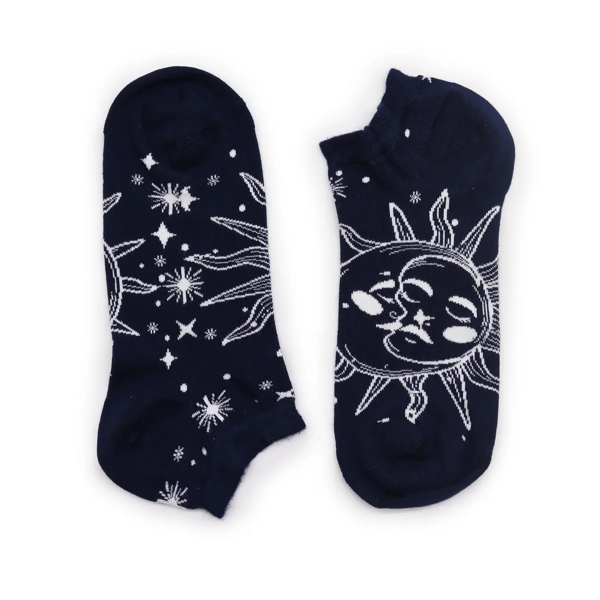 Pair of S/M low cut socks featuring Sun and Moon design made from bamboo fabric