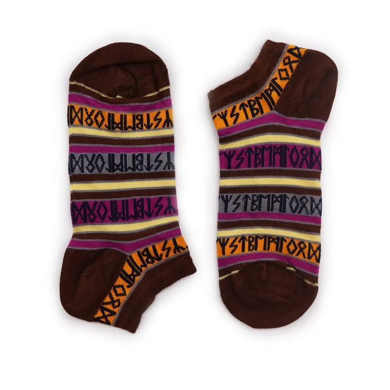 Low cut bamboo socks S/M with hop hare rune stone pattern.
