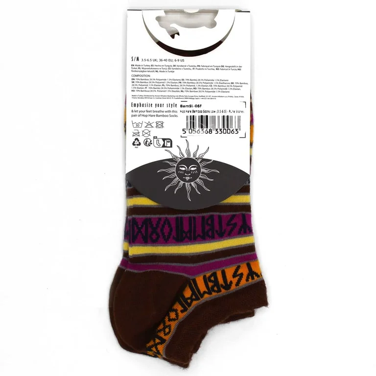 Low‑cut bamboo socks with hop hare design, socks size 3.5-6.5, spread on linen table