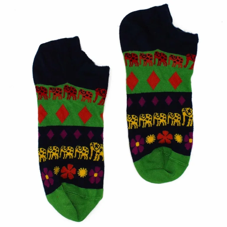 Pair of low cut bamboo socks in Lucky Elephant pattern, S/M size.