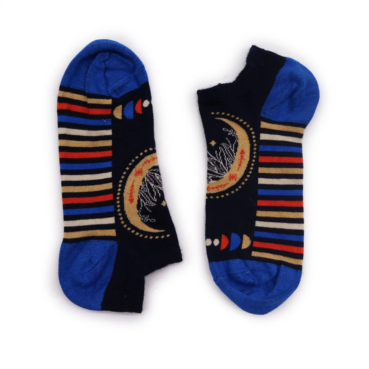Pair of S/M Hop Hare bamboo socks in low cut style featuring lunar phases design in soft lunar colors