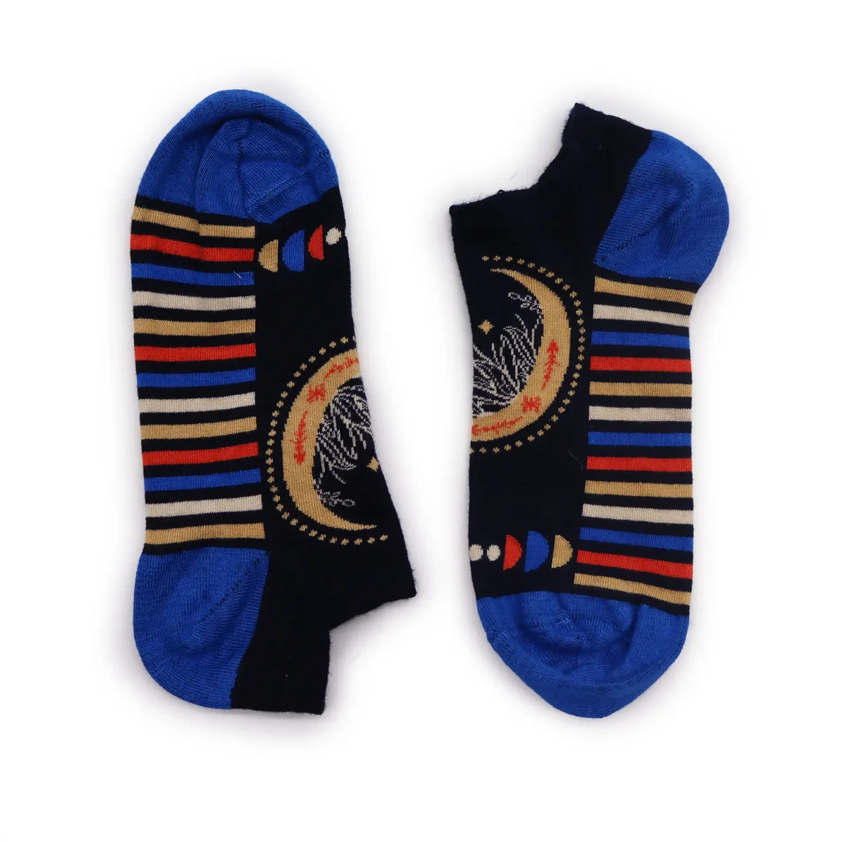 Pair of S/M low cut socks with lunar phases design made from bamboo by Hop Hare, UK sizes 3.5-6.5