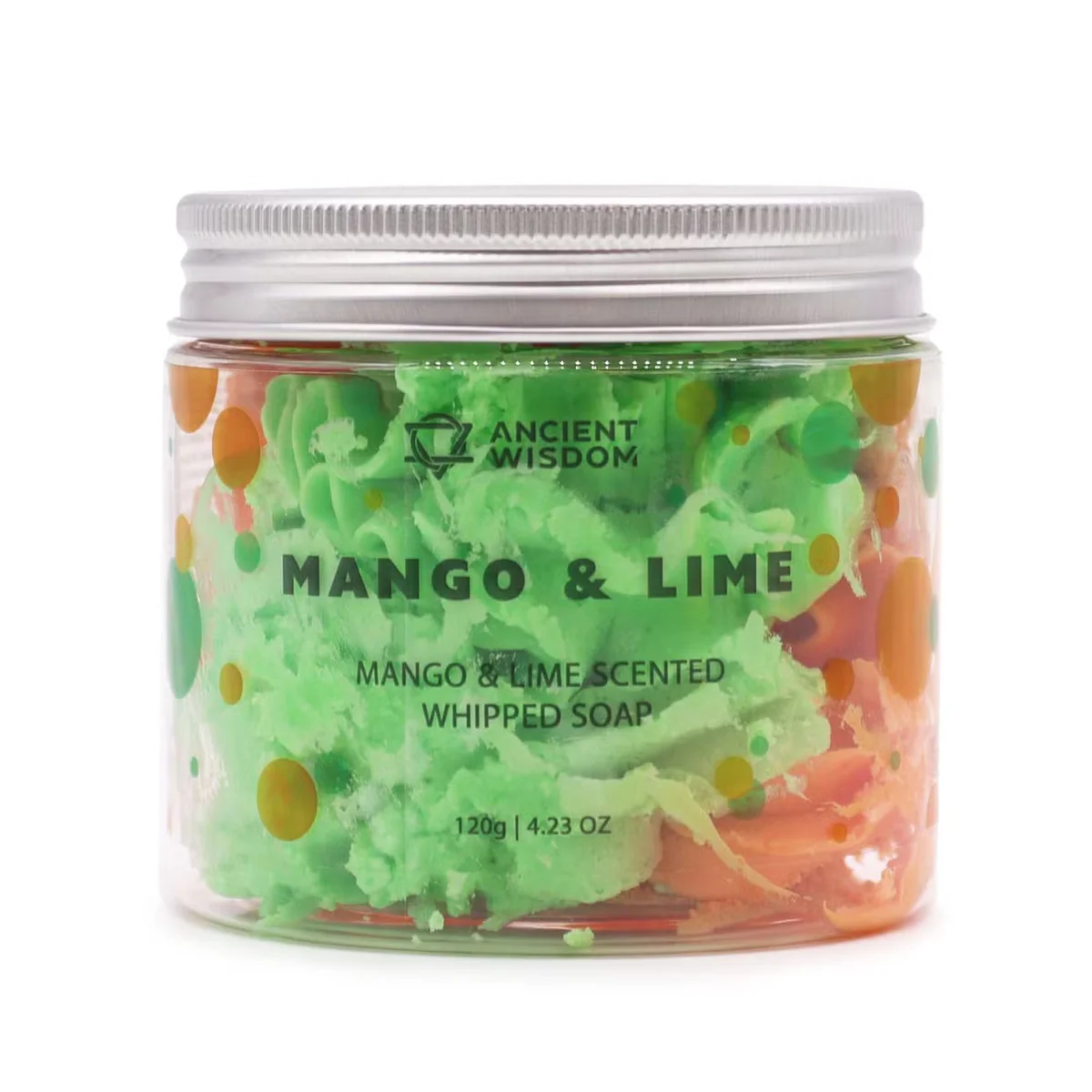 Jar of Mango & Lime Whipped Soap 120g with creamy texture, a luxury bath soap for refreshing skincare routines