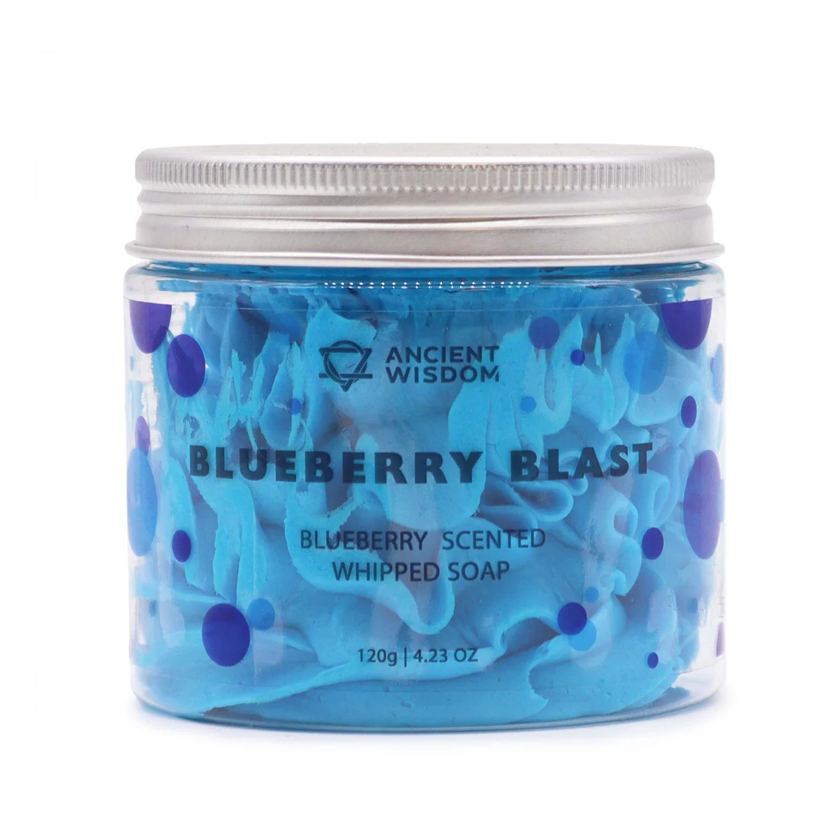 Blueberry Whipped Soap 120g in a jar with fluffy texture, blueberry scented soap for gentle cleansing and fragrance